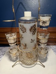 Vintage MCM Libbey Bar Set with Caddy and 5 Shot Glasses Barware