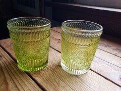 Set Of Two Vintage Inspired Green Embossed Glassed, The Pioneer Woman?