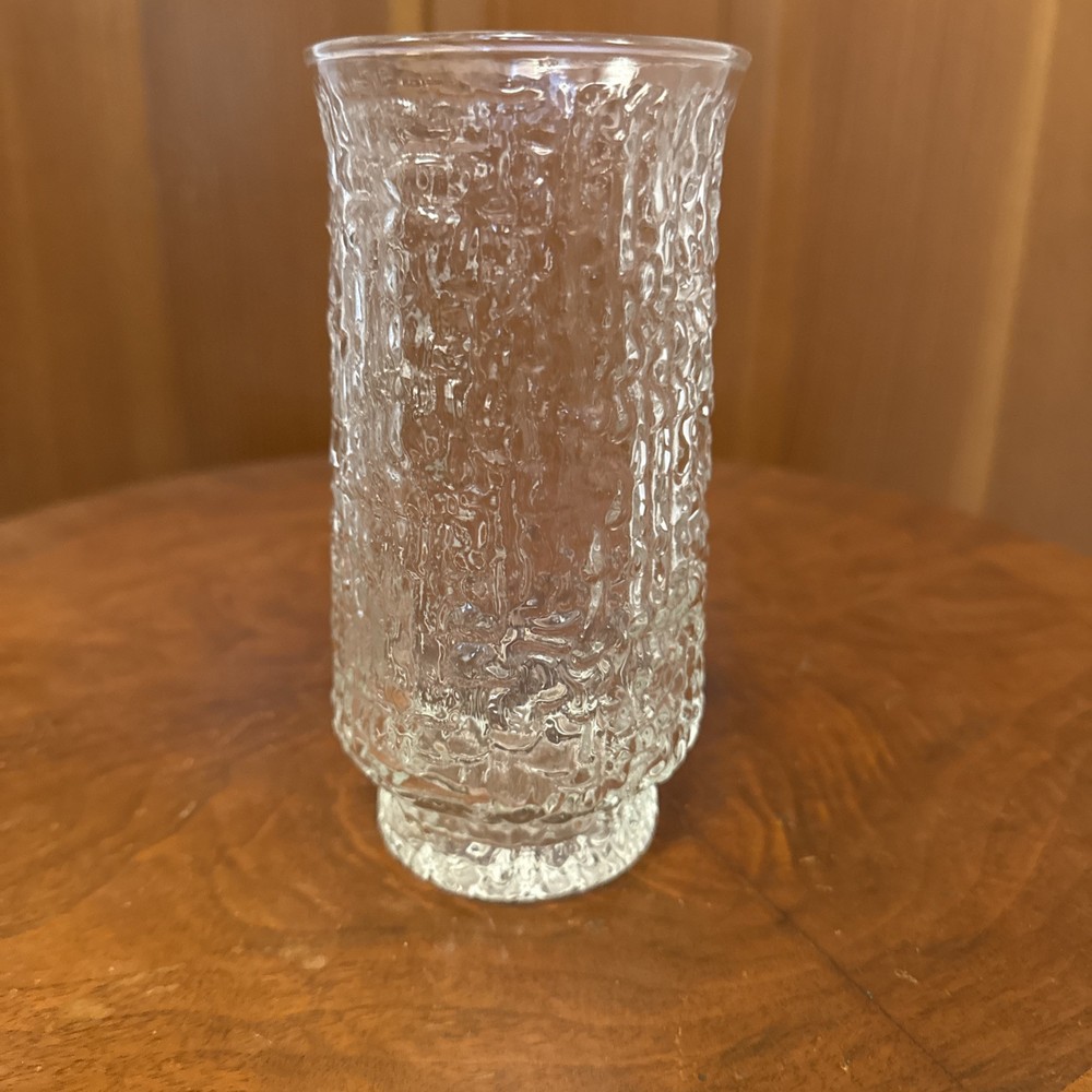 Vtg 70s Libbey Artica Crystal 6″ Highball Drink Glass Geometric Textured