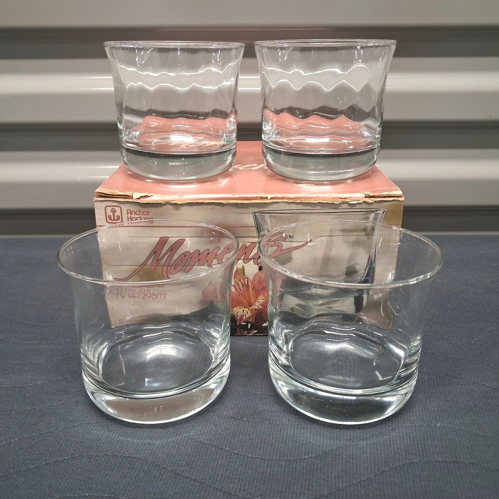 VTG Anchor Hocking Moments Rocks Glasses 10oz Whiskey Lowball Weighted USA 4pack