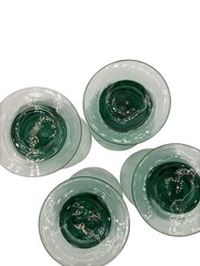 4 Crate and Barrel BARCELONA Aquamarine Jade Green Glass Goblets/Barware/Wine 7”