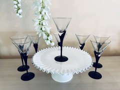 Elegant Fostoria Black Stemmed Tulip Shaped Martini Glasses Set of 2