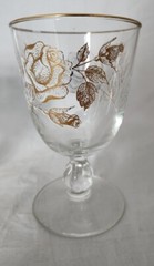 Set (4) Vtg Libbey Stemmed Glasses White & Gold Rose/ Trim Rose Bouquet 5.4″H