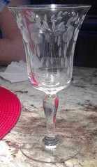 3 Gray Cut Circle Dot Leaves UNK359 Crystal Clear Glass 6-7/8 Water Goblet THREE