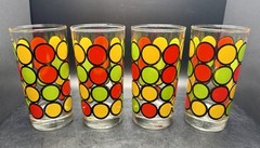 Set of 4 MCM Retro Polka Dot Glasses Red Yellow Green 5 1/2″