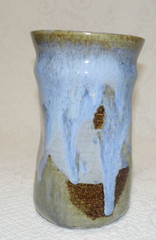 Studio Art Pottery Mug Tumbler Multicolor Drip Glaze Abstract Signed 6.5″ Tall