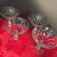 Vintage Tiffin-Franciscan Sorbet Sherbet Glasses 4 Etched Vertical Leaf Cuts
