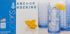8pc Anchor Hocking Glasses Mix 4-16oz + 4-10.5oz Manchester Coastal Blue Tartan