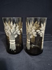 BROWN FALL AUTUMN LIBBEY FRAMCO WHEAT SHEAF PATTERN GLASSES VINTAGE LOT OF 6