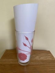 Vintage Orange, Pink Stylized Rose 16 oz Sour Cream Glass Retro MidCentury