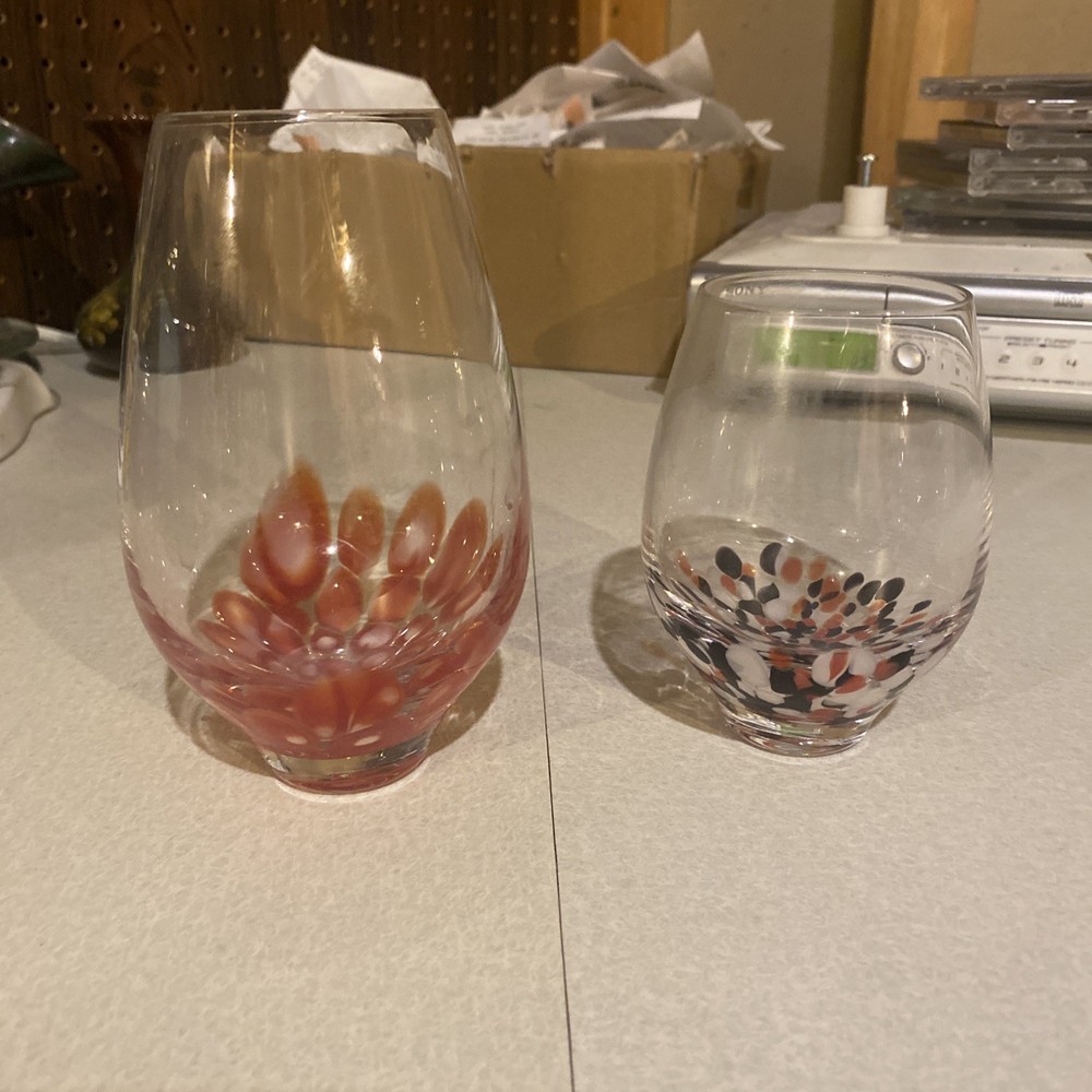 Confetti Stemmed Wine Glass, Set Of 2 Speckled Glass MCM Styled Drinking Glasses