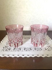 KAGAMI CRYSTAL Glass Kiriko Engraved on the glass 9.5×8.5cm/3.74×3.34″ set of 2