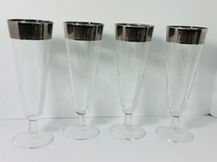 MCM Checkered Silver rim Stemmed Glasses Pilsner Dorothy Thorpe Style Band RARE