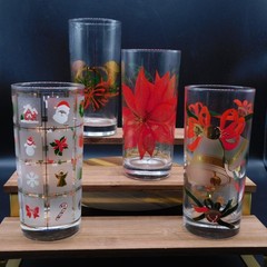 Culver Christmas Gold Highball 16 oz Glasses | 22K Holiday | Set of 4