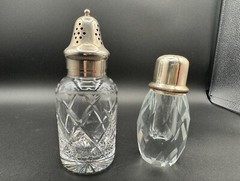 PAIR of RARE Cut Crystal Salt & Pepper Shakers w/Silver Plated Caps,7»&5» Each