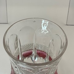 Vintage Pressed Glass Diamond Point Thumbprint Glass Pink Clear 4in