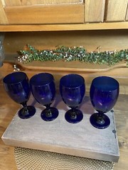 Set of 4 Libbey Teardrop Cobalt Iced Tea Glasses/Goblets Vintage Stemware ~NICE~