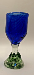Hand Blown Studio Art Glass Goblets Set of 2 Blue Green Swirl Signed
