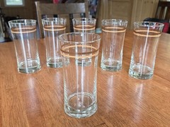 Vintage MCM Libbey High Ball Glasses Brown And Gold Striping Set Of 6