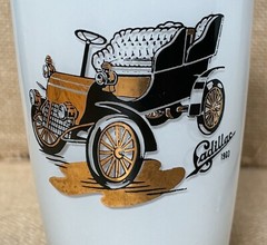 Vintage Old Car Milk Glass Tumbler Set Buick Cadillac MCM Nostalgia Core Retro