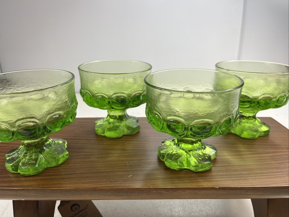 4 Franciscan Madeira Sherbet Dessert Glasses Apple Green Cups Stemmed 6oz