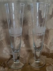 2 Toscany Etched 10” Pilsner Beer Glasses Clipper Scooner Sailing Ship Nautical