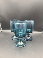 Vintage Indiana Colony Nouveau Blue Goblet Glasses 6.25″ Set Of 3 Riviera