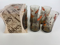 Vtg Libbey Smoked Monarch Butterfly & Wheat Tumbler Beverage Glasses 8 – 12 oz
