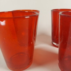 Mexican Bubble Glass Tumblers Two Set of 2 Red Hand Blown Drinking Glasses 4.5in