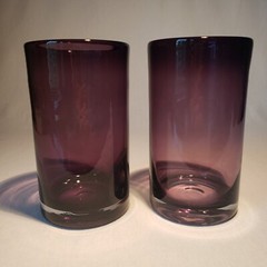 Hand Blown Art Glass Tumblers Vase Candle Holders Purple Amethyst 5.75″ Set of 2