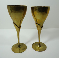 Brass Tulip Stem Wine Goblets Set of 2 Patina 6 ounces