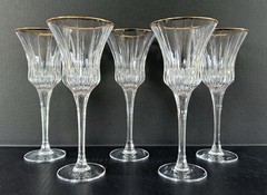 Gorham Crystal Triumph Water Goblets Wine Glasses 8 3/4″ Gold Rim Set of 5