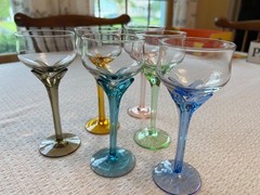 Set of 6 Colorful Hand Blown Aperitif Cordial Long Stem 6.5” Funky MCM Glasses