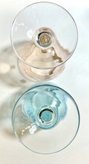Set of 2 Laura Glasses Blue,Peach Etched Balloon Shape Wine Goblets 8 1/2”