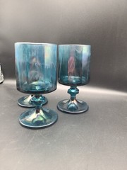Vintage Indiana Colony Nouveau Blue Goblet Glasses 6.25″ Set Of 3 Riviera