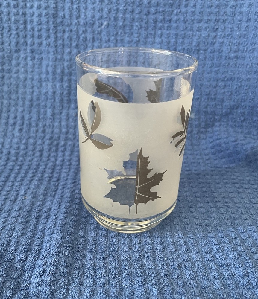 Vintage Libbey Glass Cup Silver Leaf Tumbler Cup