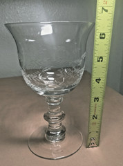 Elegant Etched Wine Goblet Glass Fern Floral Designed Annulated Knobs Bell Shape