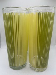 Set Of 4 Yellow Green Tom Collins High Ball Icicles Strips Spring Summer Glasses