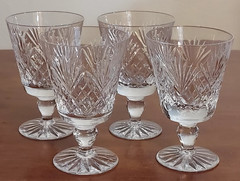 Royal Doulton JUNO Cut Fan Criss Cross Elegant Glass Footed JUICE GOBLETS Set 4