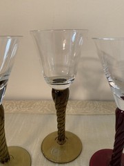 Vintage Blown Glass Amber/Red/ Twisted Stems Aperitif Cordial Glass 5.25” Set 3