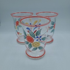 Set of 3 Vintage Czecho Slovakia Hand Painted Floral Juice Glasses 6oz 3.75″