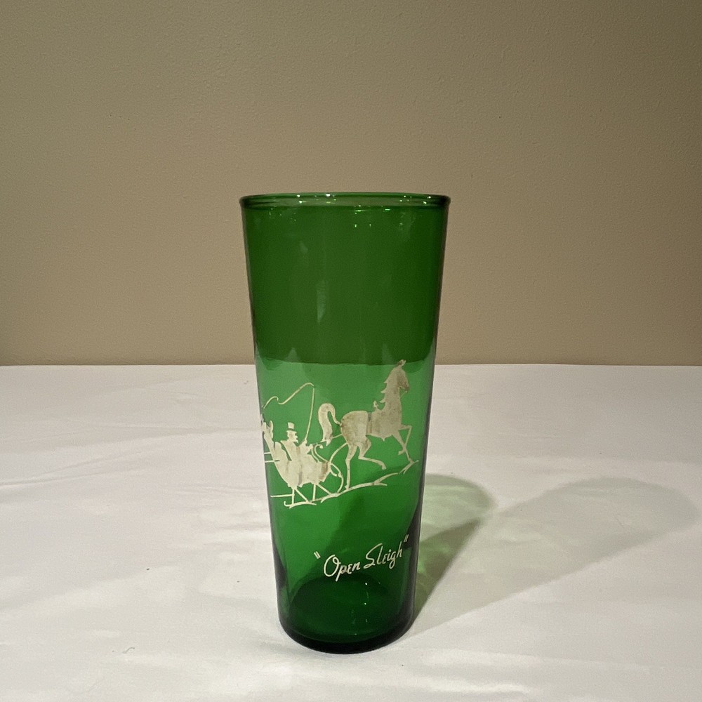 Anchor Hocking Forest Green Ice Tea Glass Tumbler Open Sleigh Old Vintage MCM