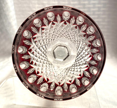WATERFORD CLARENDON WINE GLASS RUBY RED CUT TO CLEAR CRYSTAL BOHEMIAN SIGNED