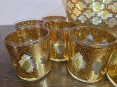 VTG Culver Valencia Punch Bowl Set 22kt Gold Guilded 11 Glasses