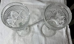 Pair of Vintage Clear Crystal Water Goblets 7″ Diamond & Fan Cut Glass 7oz #0211