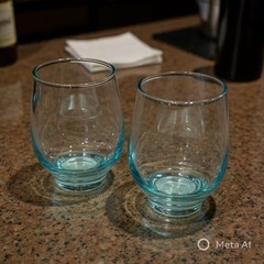 Vintage Libbey Glass Tempo Aqua Roly Poly Tumbler Drinking Glasses 3.5″ Set of 2