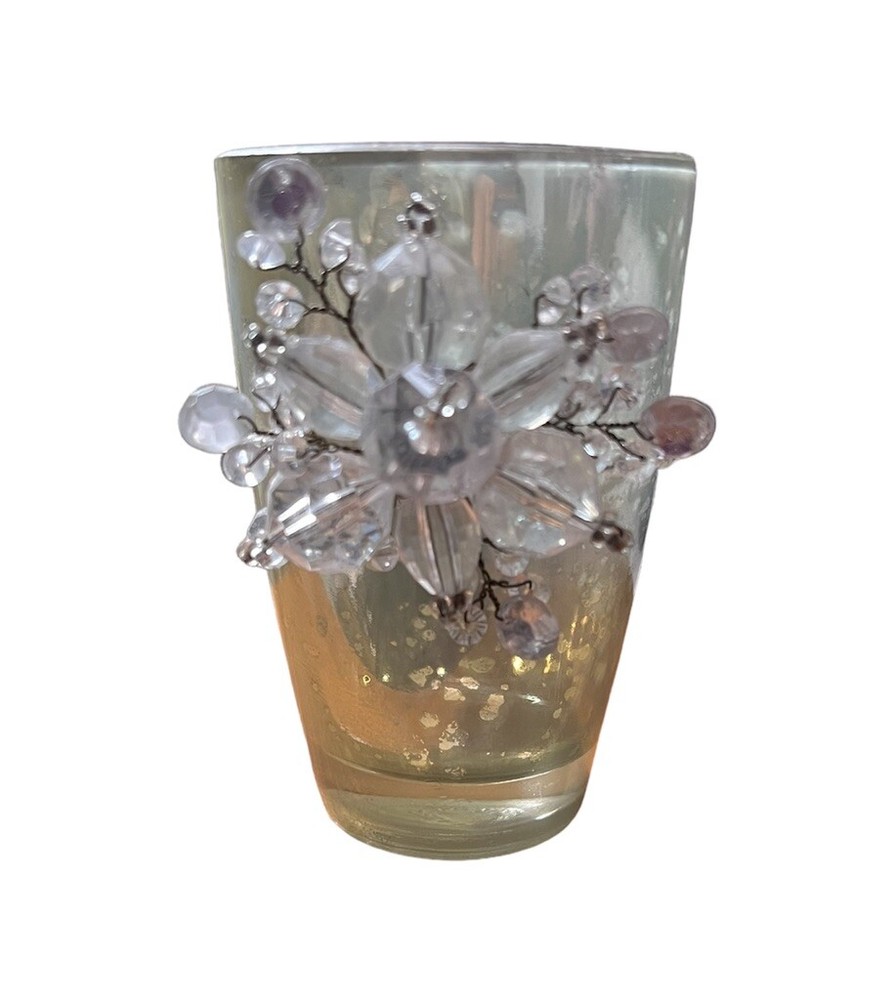 Lazer International Glass, Mercury Glass Crystal Beaded Decoration 4.5″ high EUC
