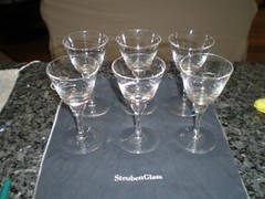 6 – Steuben Teardrop in Stem Cocktail Wine Glasses – 5.5″ – Signed «S» – VG Cond