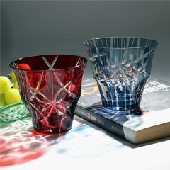 Dark Blue Raindrops Hand Cut To Clear Glass Whiskey Crystal Glass 10oz Gift Pack