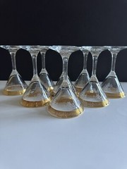 Cellini Martini Glasses Italy 1970’s Etched Crystal 24k Gold Rim Set of 8